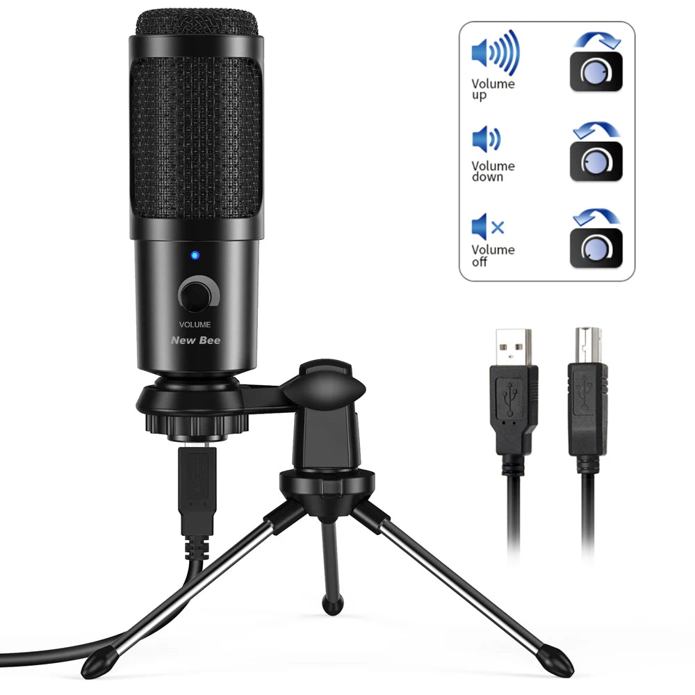 New Bee DM18 USB Microphone Condenser Professional Mic with Shock Mount for Computer Laptop Gaming Streaming Recording Studio