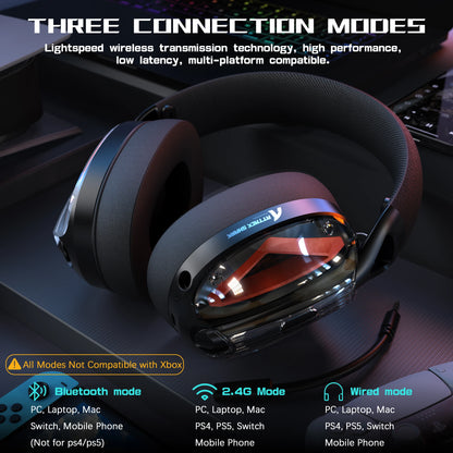 ATTACK SHARK L60 Ultra-Light Gaming Headset, Pluggable Microphone, Wired/Bluetooth/2.4G Wireless, 5.1 Channel Stereo Sound