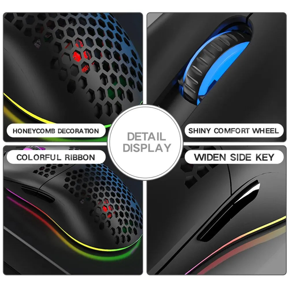 M1 Wired Lightweight Gaming Mouse 69g Ultralight Honeycomb Shell RGB Chroma Backlit 6400 DPI Ergonomic for Laptop PC Mac Gamer