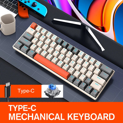 1.6M USB Type-C Wired LED RGB Lighting Ergonomic 63 Keys 60 Percent Mechanical Keyboard