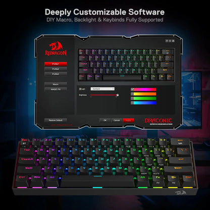 Redragon K530 Pro Draconic 60% Wireless RGB 3-Mode 61 Keys Gaming Hot-Swap Mechanical Keyboard