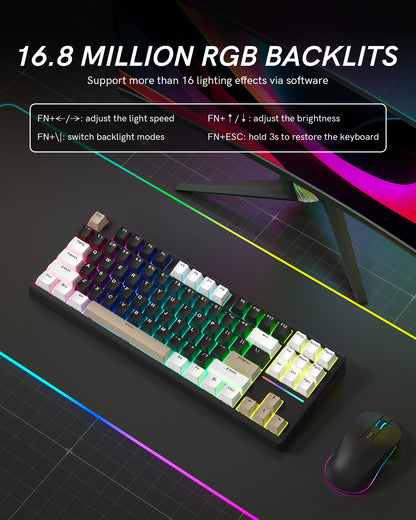 Womier WK87 Black White TKL Bluetooth/2.4GHz /USB-C Three Mode Wireless Mechanical Keyboard 75% Hot-Swap RGB Gaming Keyboard