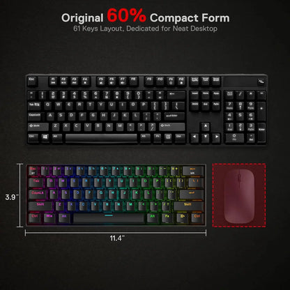 Redragon K530 Pro Draconic 60% Wireless RGB 3-Mode 61 Keys Gaming Hot-Swap Mechanical Keyboard