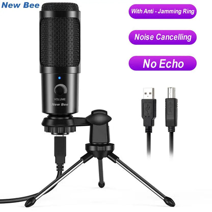 New Bee DM18 USB Microphone Condenser Professional Mic with Shock Mount for Computer Laptop Gaming Streaming Recording Studio