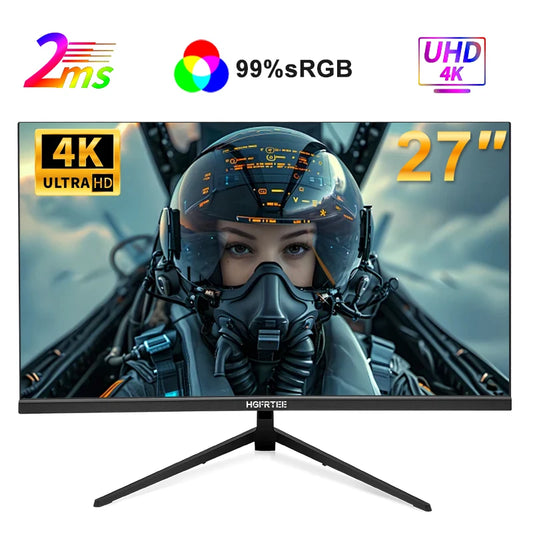 HGFRTEE 4K 27 Inch Monitor 60hz 3840*2160 Office Computers 99%SRGB 10Bit IPS Flat Panel Screen Gaming PC HDMI-Compatib/DP