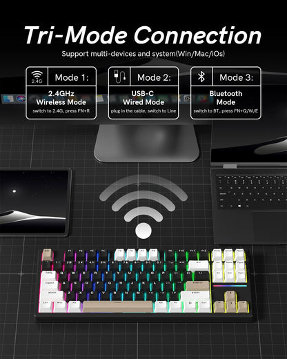 Womier WK87 Black White TKL Bluetooth/2.4GHz /USB-C Three Mode Wireless Mechanical Keyboard 75% Hot-Swap RGB Gaming Keyboard