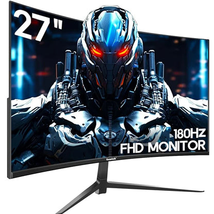 Gawfolk 27 inch curved gaming monitor 180Hz, PC screen Full HD 1080P, frameless 1800R computer monitor with FreeSync and Eye Car