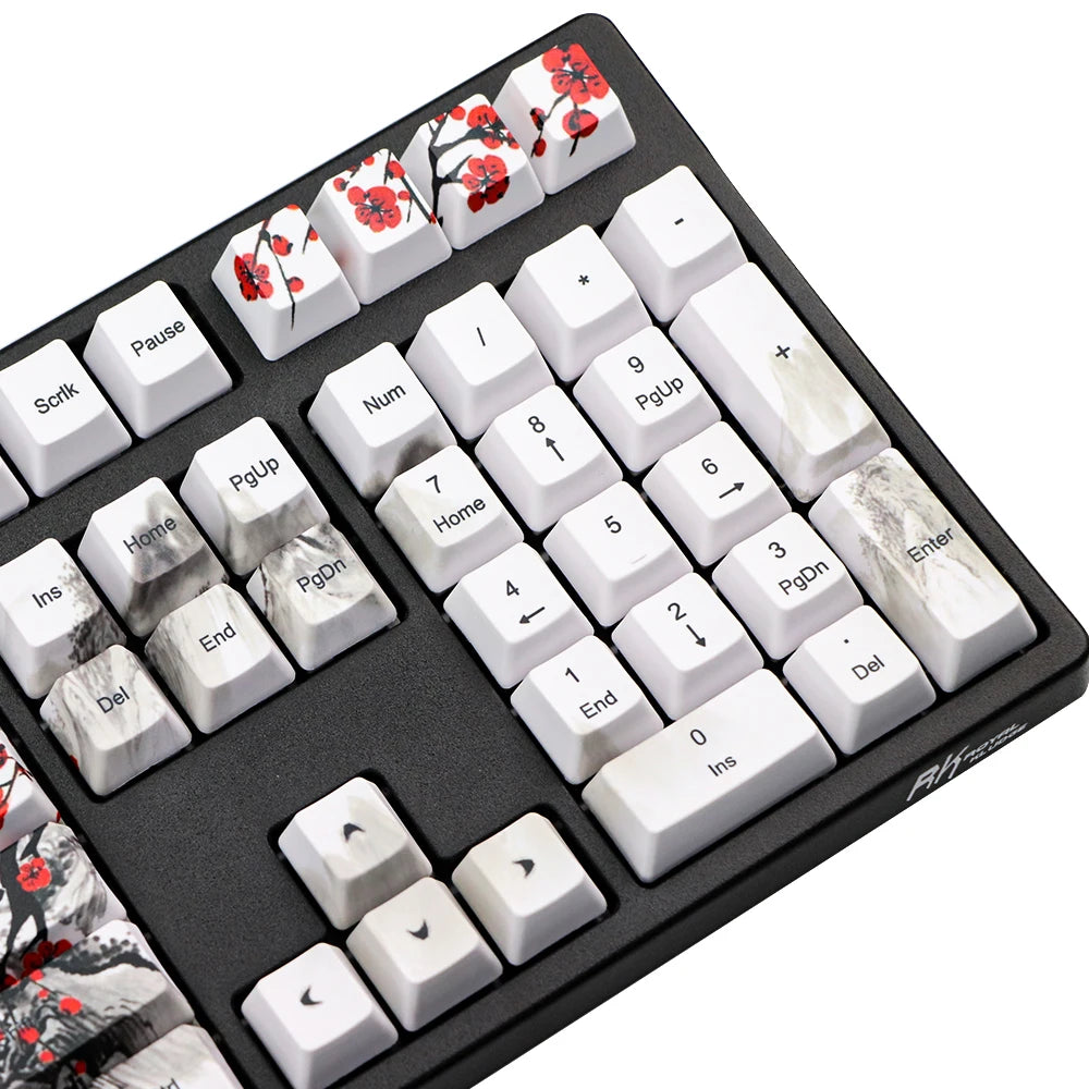 Top Novelty allover DYE Sub Plum Blossom OEM Profile Keycap For 61/64/68 diy Mechanical Keyboard Korean Japanese Character