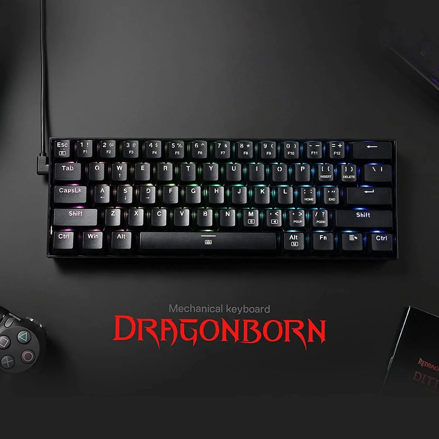 Redragon K630 Dragonborn 60% Wired RGB Hot-Swappable Gaming Keyboard, 61 Keys Compact Mechanical Keyboard