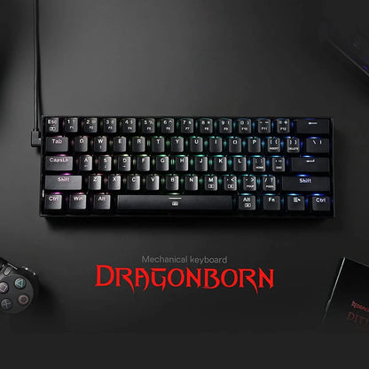 Redragon K630 Dragonborn 60% Wired RGB Hot-Swappable Gaming Keyboard, 61 Keys Compact Mechanical Keyboard