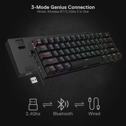 Redragon K530 Pro Draconic 60% Wireless RGB 3-Mode 61 Keys Gaming Hot-Swap Mechanical Keyboard