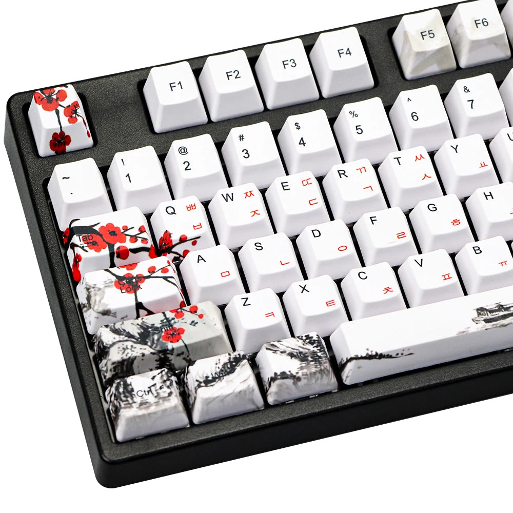 Top Novelty allover DYE Sub Plum Blossom OEM Profile Keycap For 61/64/68 diy Mechanical Keyboard Korean Japanese Character