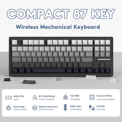 MAMBASNAKE x ATTACK SHARK M87 75% Wireless Gaming Keyboard TKL 80% Gasket Mechanical Keyboard with Custom White Linear Switch