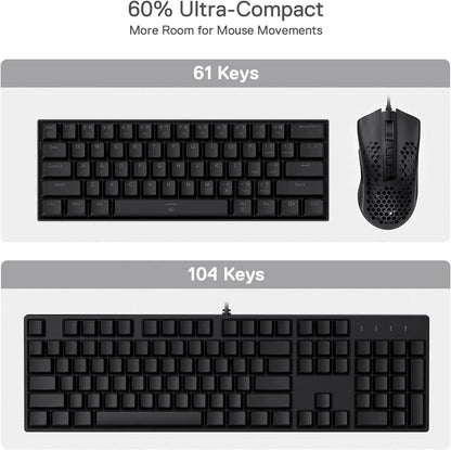 Redragon K630 Dragonborn 60% Wired RGB Hot-Swappable Gaming Keyboard, 61 Keys Compact Mechanical Keyboard