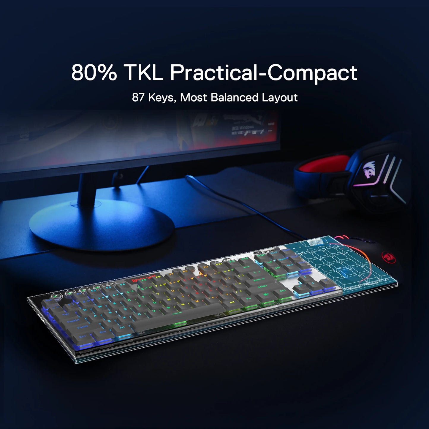 Redragon K621 Horus TKL Wireless RGB  Low Profile Mechanical Keyboard Wired 80% Ultra-Thin Bluetooth Red/Brown/Blue Switches